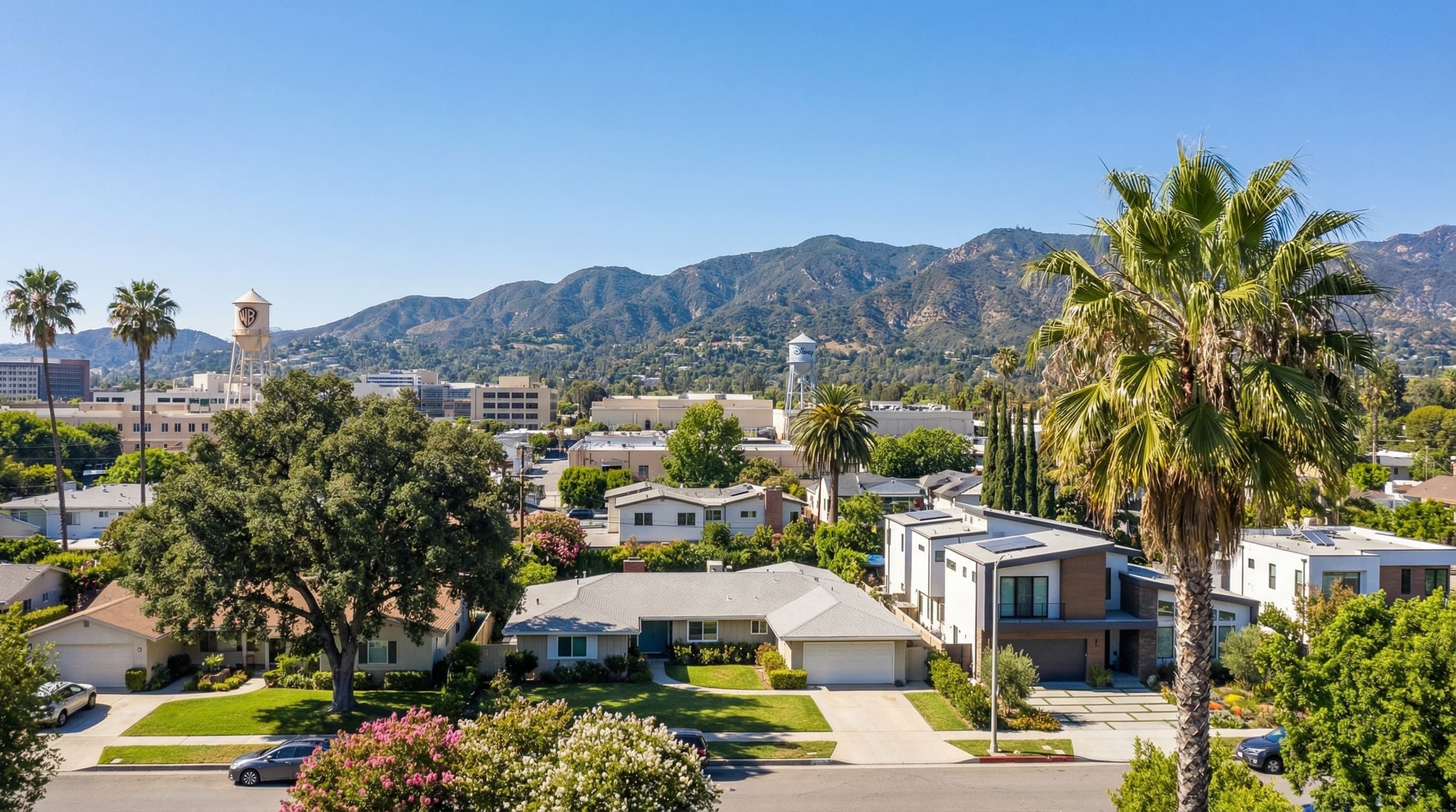 Charming Burbank California downtown and residential area with mix of mid-century and contemporary homes