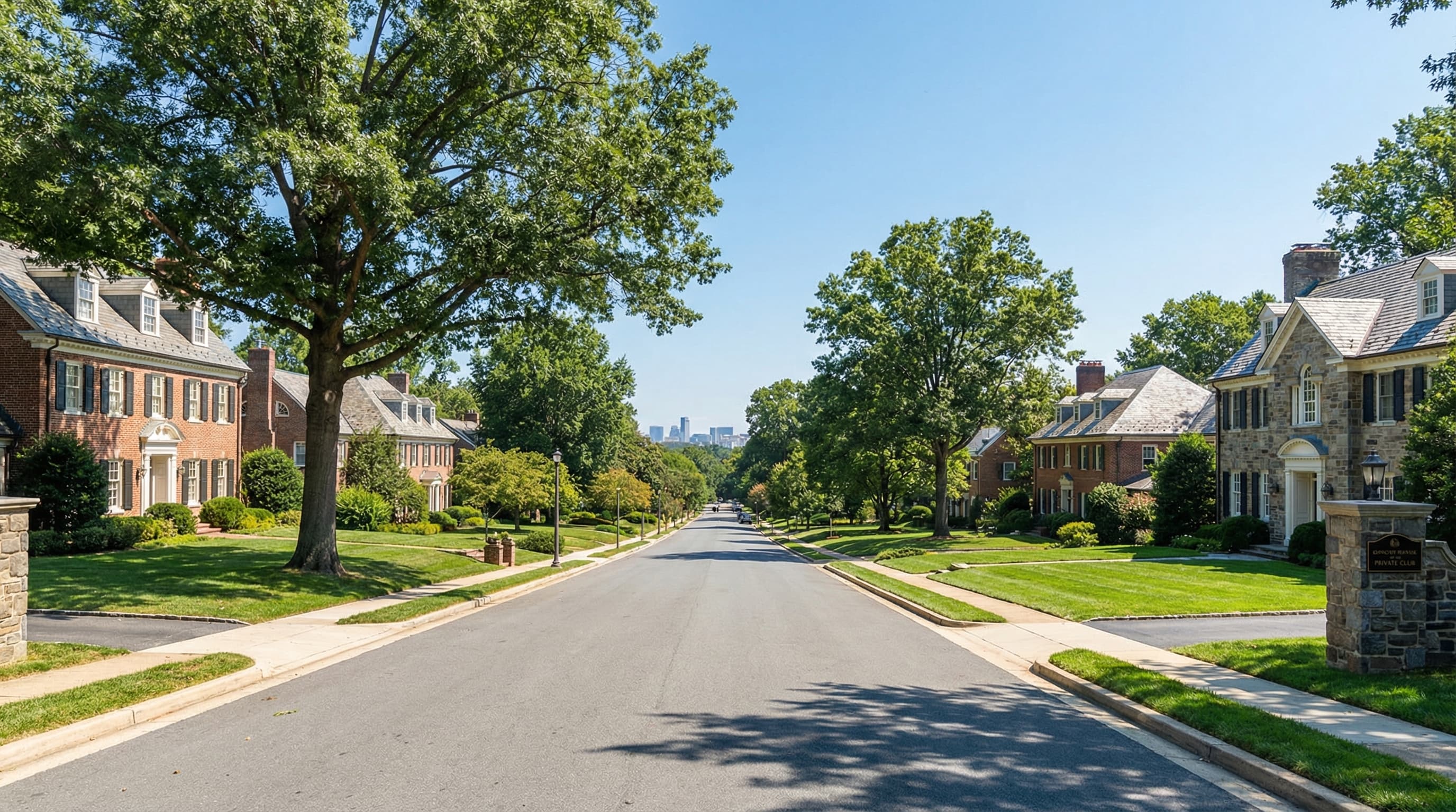 Chevy Chase Maryland tree-lined street with historic Colonial Revival homes