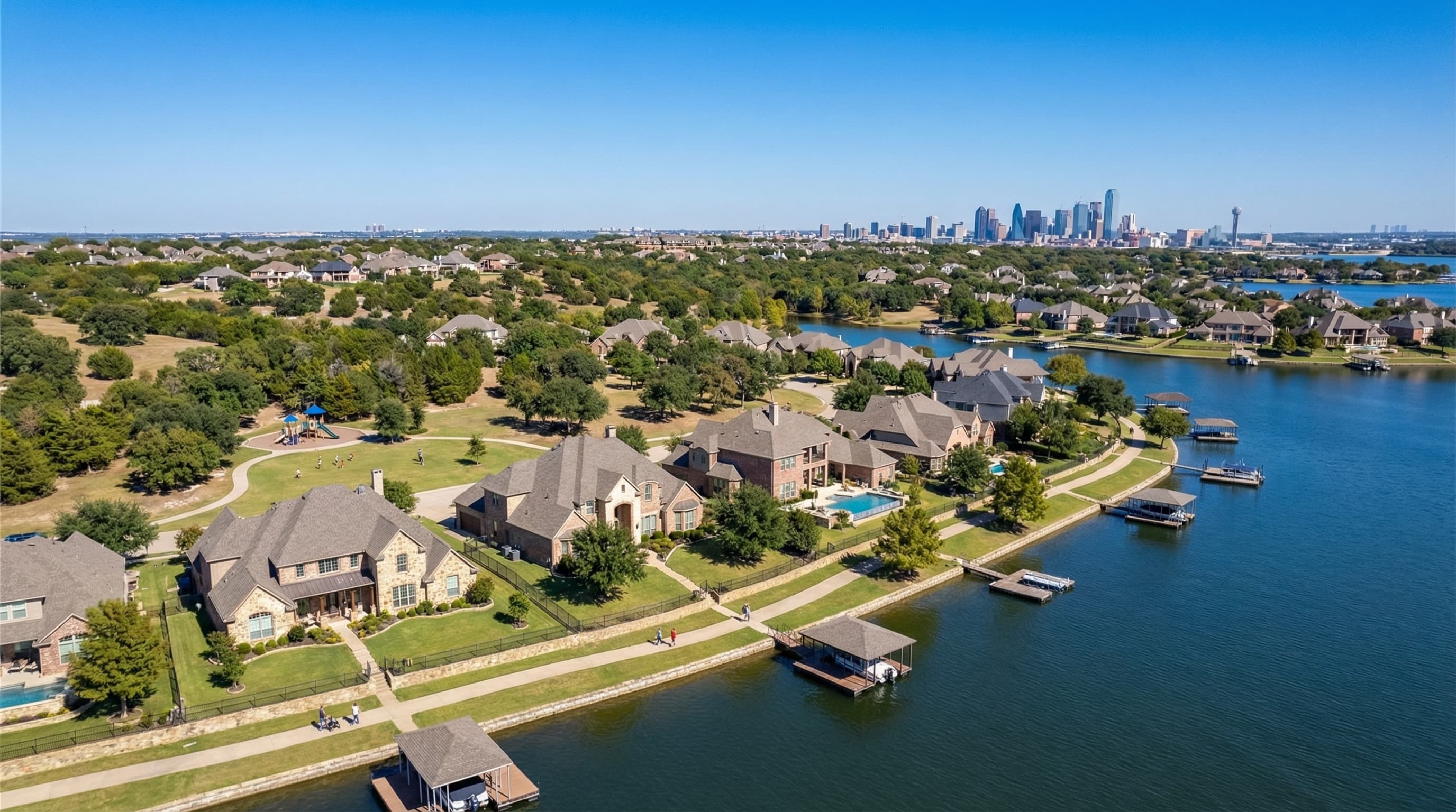 Flower Mound Texas master-planned community homes near Grapevine Lake with trails
