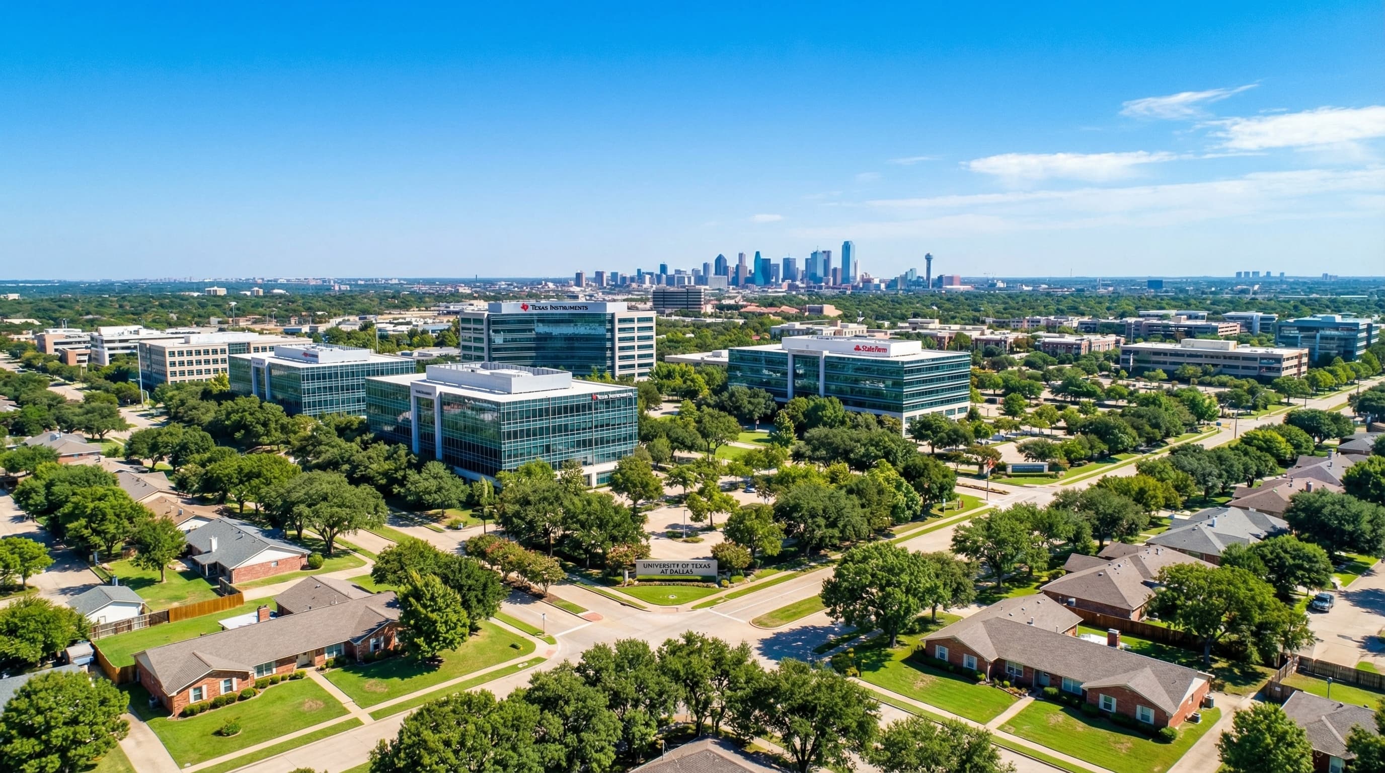 Richardson Texas Telecom Corridor with suburban homes and Richardson ISD schools