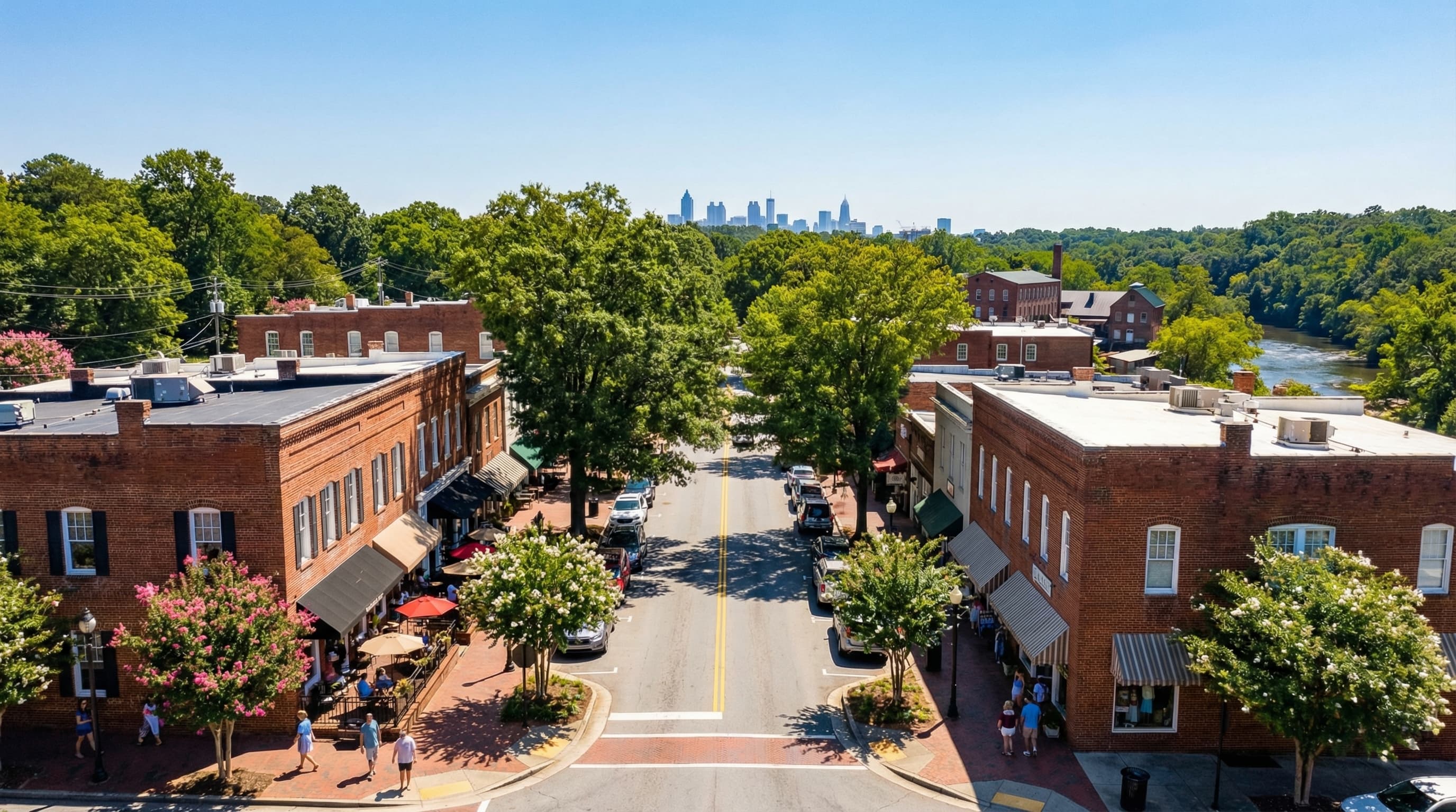 Historic Canton Street Roswell Georgia with restaurants, shops, and Southern charm