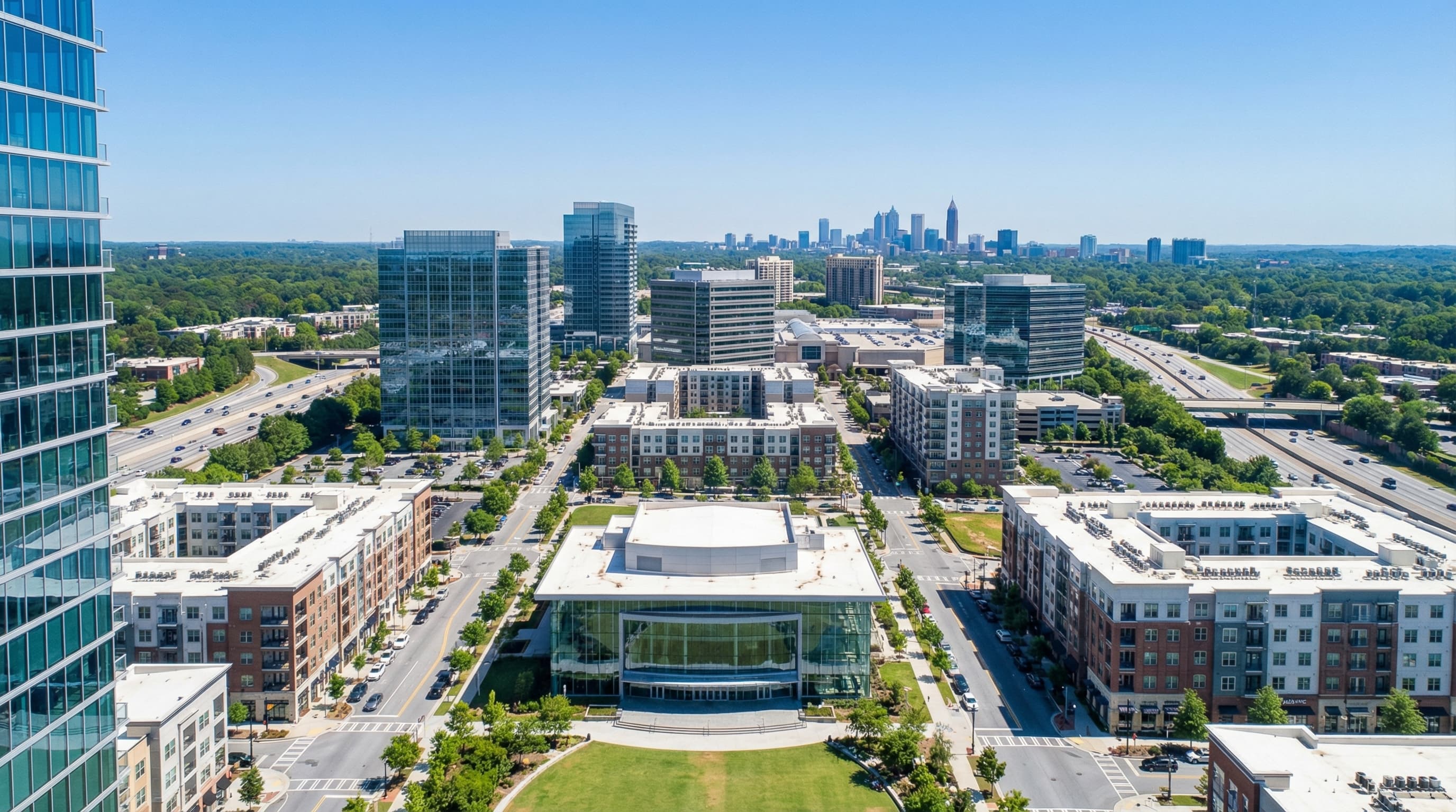 Sandy Springs Georgia City Springs downtown with performing arts center and new development