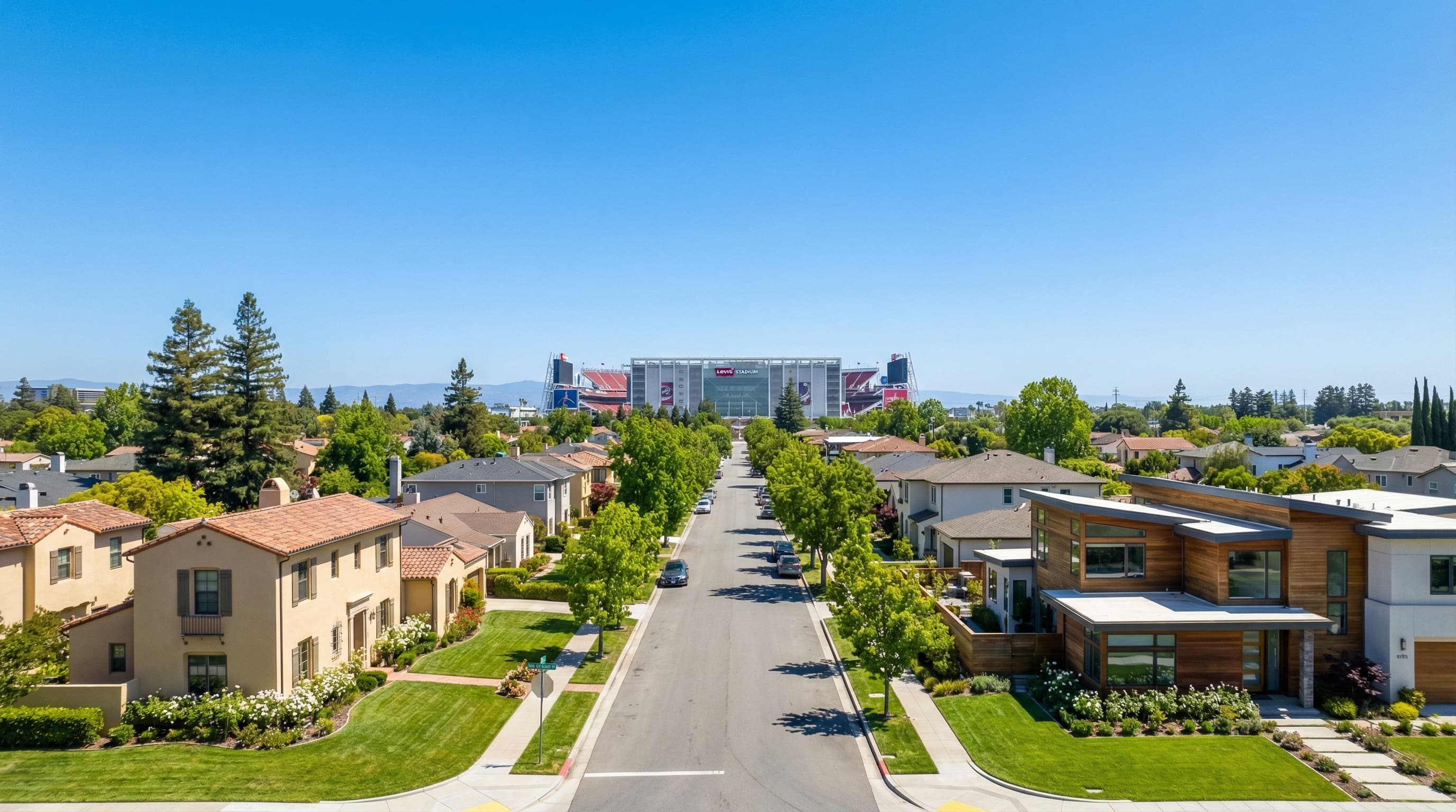 Santa Clara California residential area near university with Spanish mission architecture