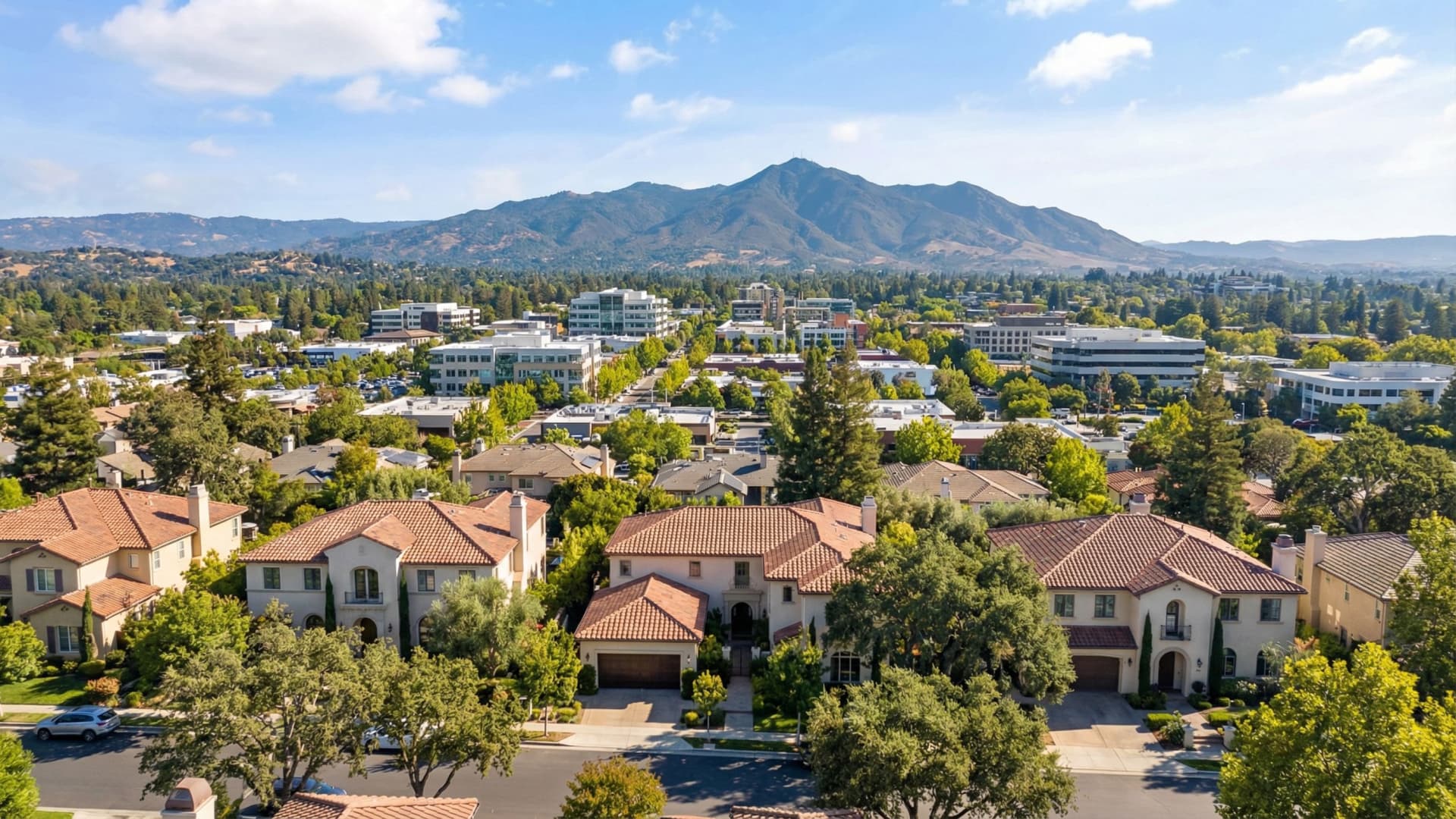 Upscale Walnut Creek California homes with Mount Diablo backdrop and oak trees